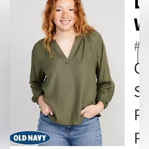 Long-Sleeve Split-Neck Top